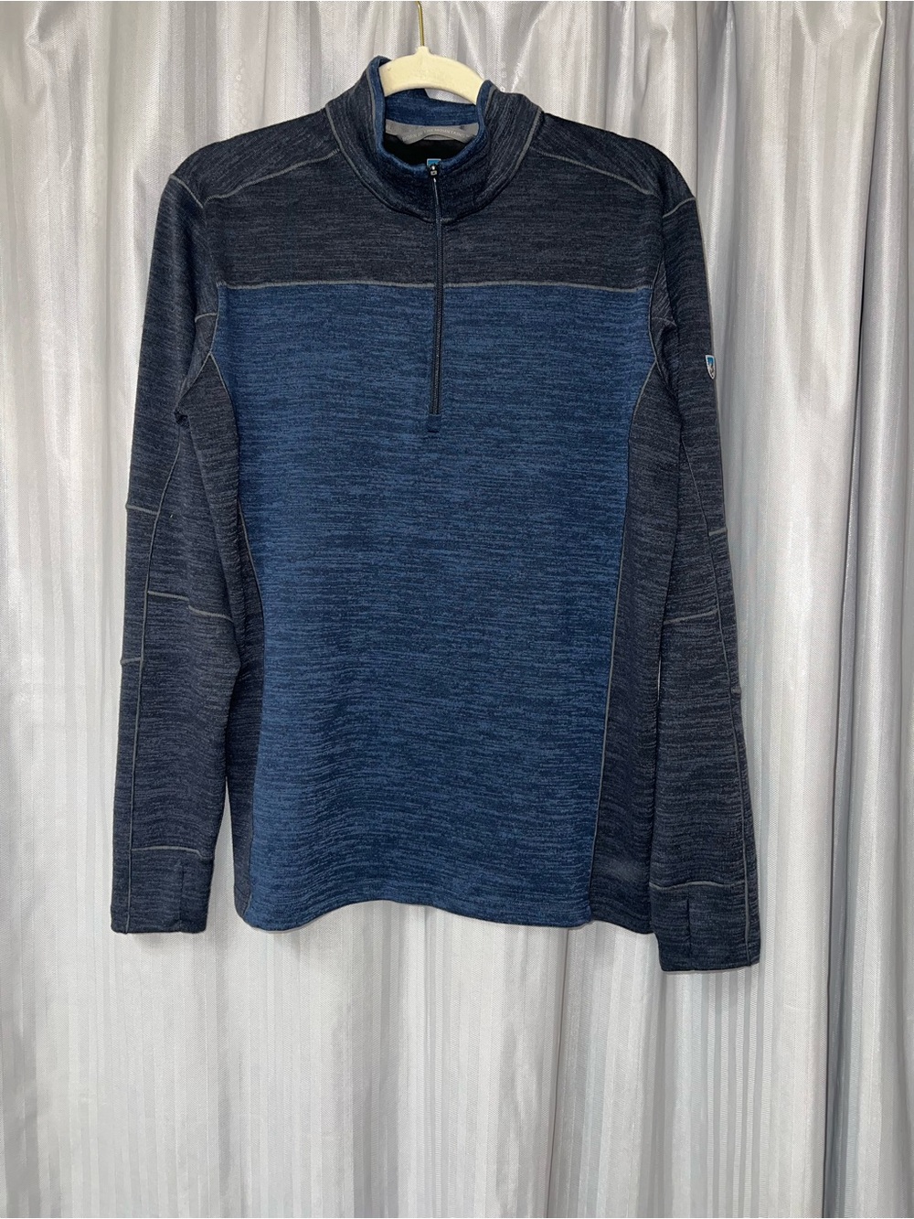 Kuhl Men's Ryder quarter Zip-Front Sweater in Navy and Charcoal size Medium